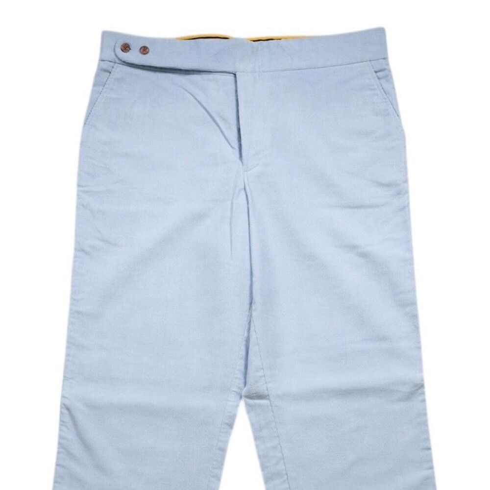 Mens Gurkha Pants 36 Light Blue Corduroy High Waist Straight Flat Front Trousers